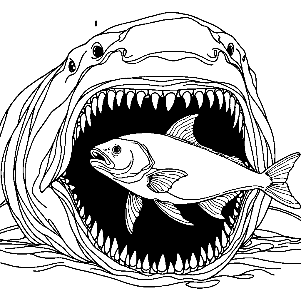 Megalodon eating fish fish coloring page