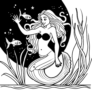 Uncomplicated mermaid drawing for coloring page