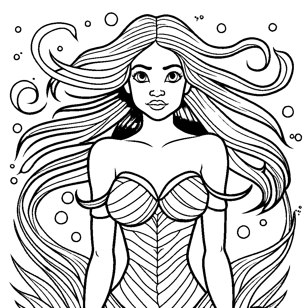 Straightforward mermaid outline for coloring page