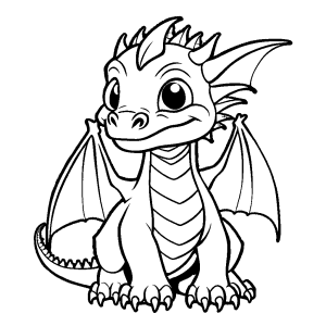 Cute one-line drawing of a baby dragon with small claws for coloring activity coloring page
