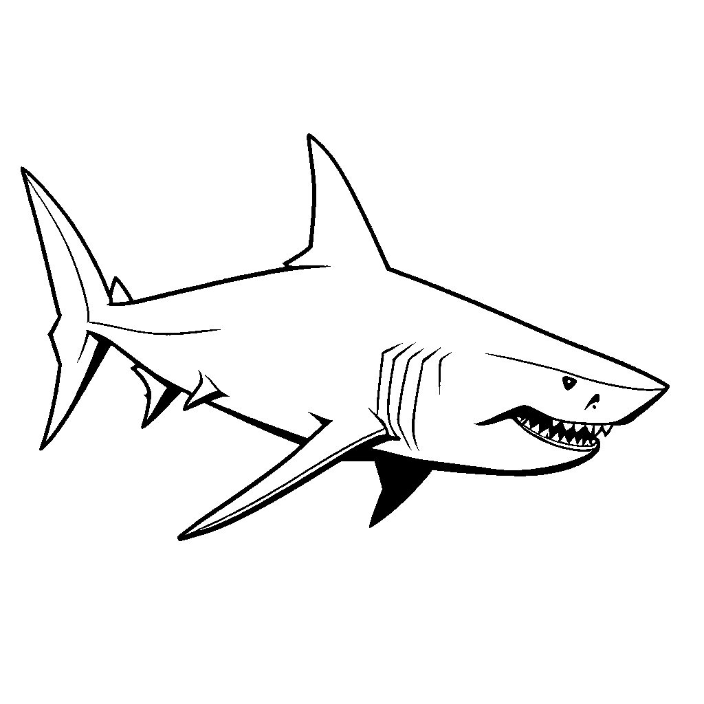 Minimalist megalodon shark outline coloring page