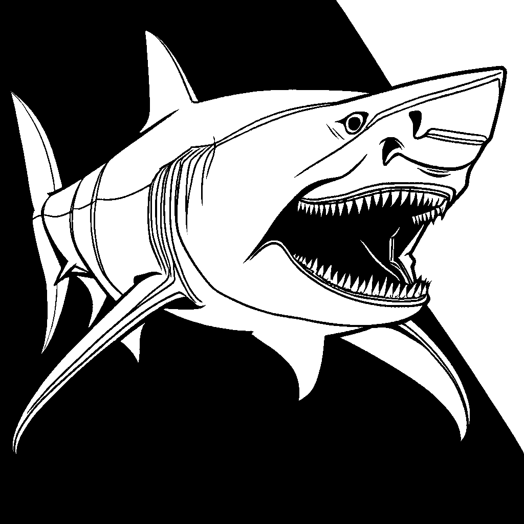 Minimal megalodon with sharp teeth coloring page