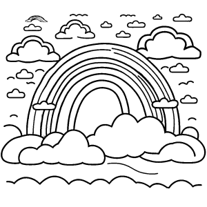 Minimalistic and simple rainbow with clouds coloring page
