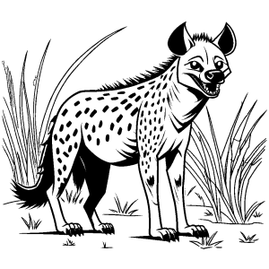 Mischievous looking hyena with a playful expression in the grassy area coloring page