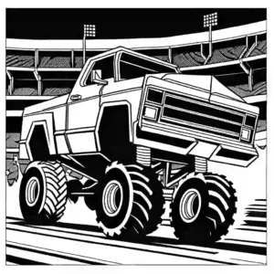 Monster Truck coloring page crushing cars in stadium coloring page