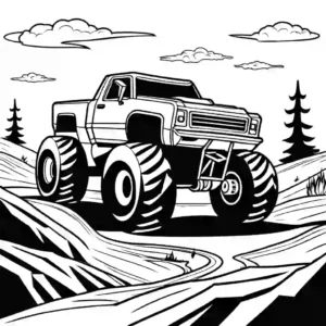 Monster Truck coloring page in muddy terrain coloring page