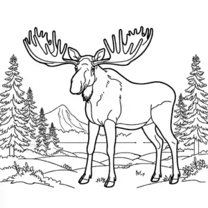 Majestic Moose standing in a forest clearing coloring page