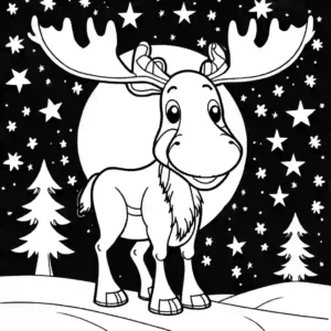 Moose coloring page with clear night sky filled with stars coloring page