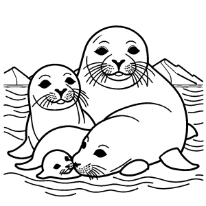 Mother seal nursing her adorable seal pups coloring page