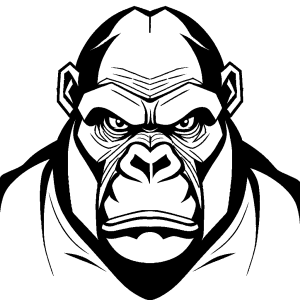 Muscular gorilla with serious expression coloring page