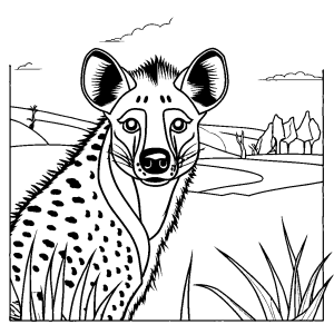 Hyena with a curious gaze observing its surroundings in the wilderness coloring page