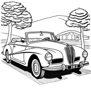 Outlined sketch of vintage 1950 BMW 502 - 4-Türer Cabriolet Baur for coloring activity coloring page