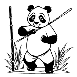 Panda bear holding bamboo coloring page