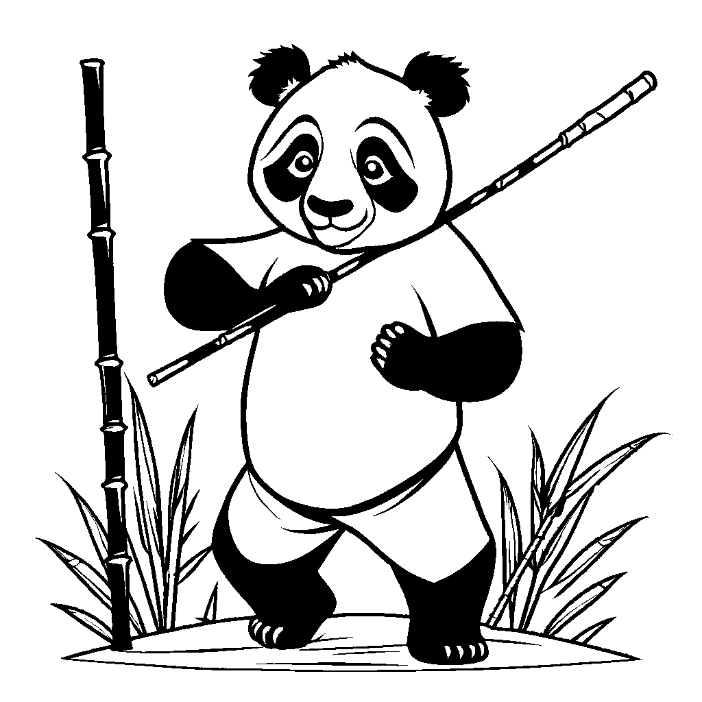 Panda bear holding bamboo coloring page
