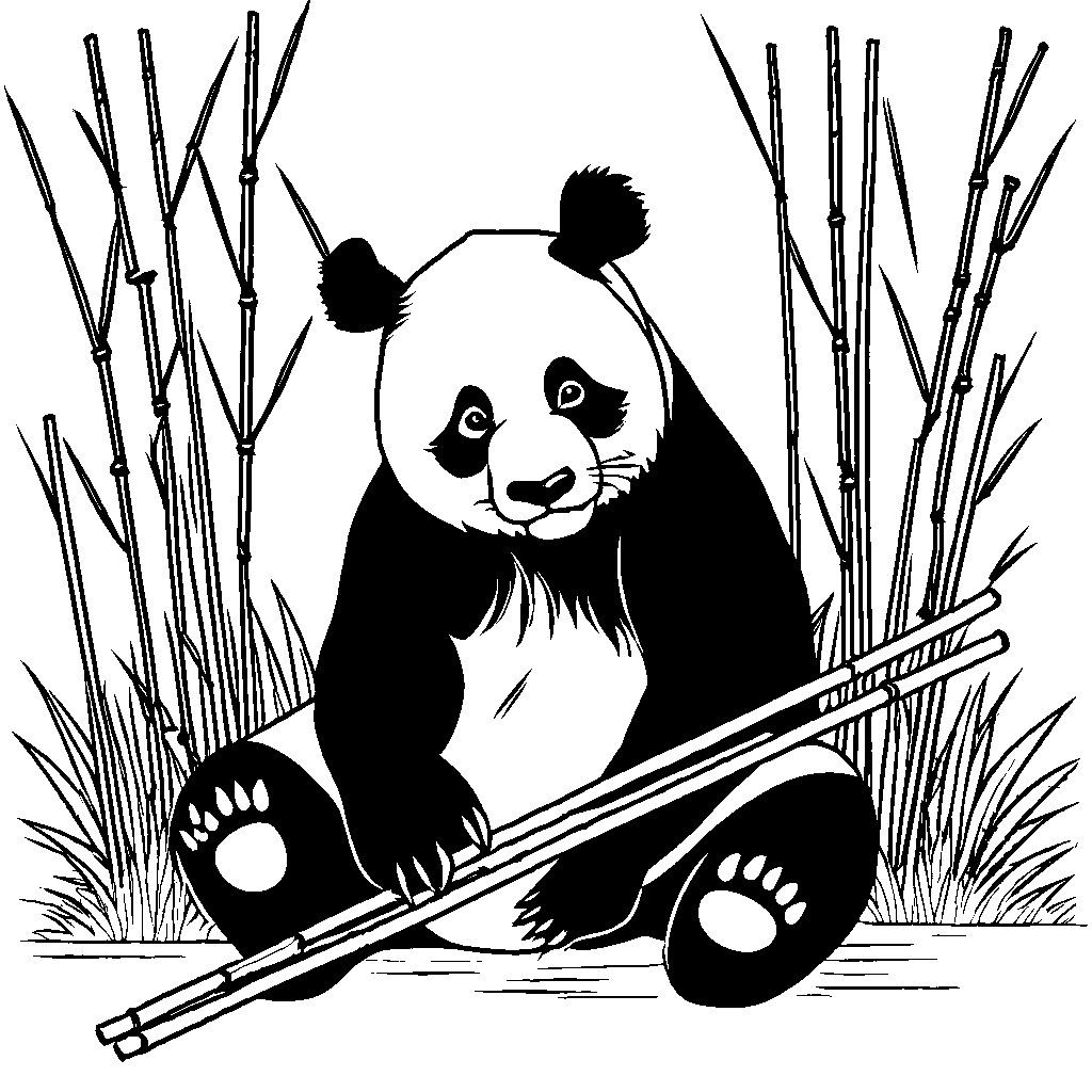 Panda bear and bamboo coloring page