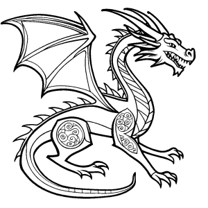 Dragon with intricate patterns on wing and tail coloring page