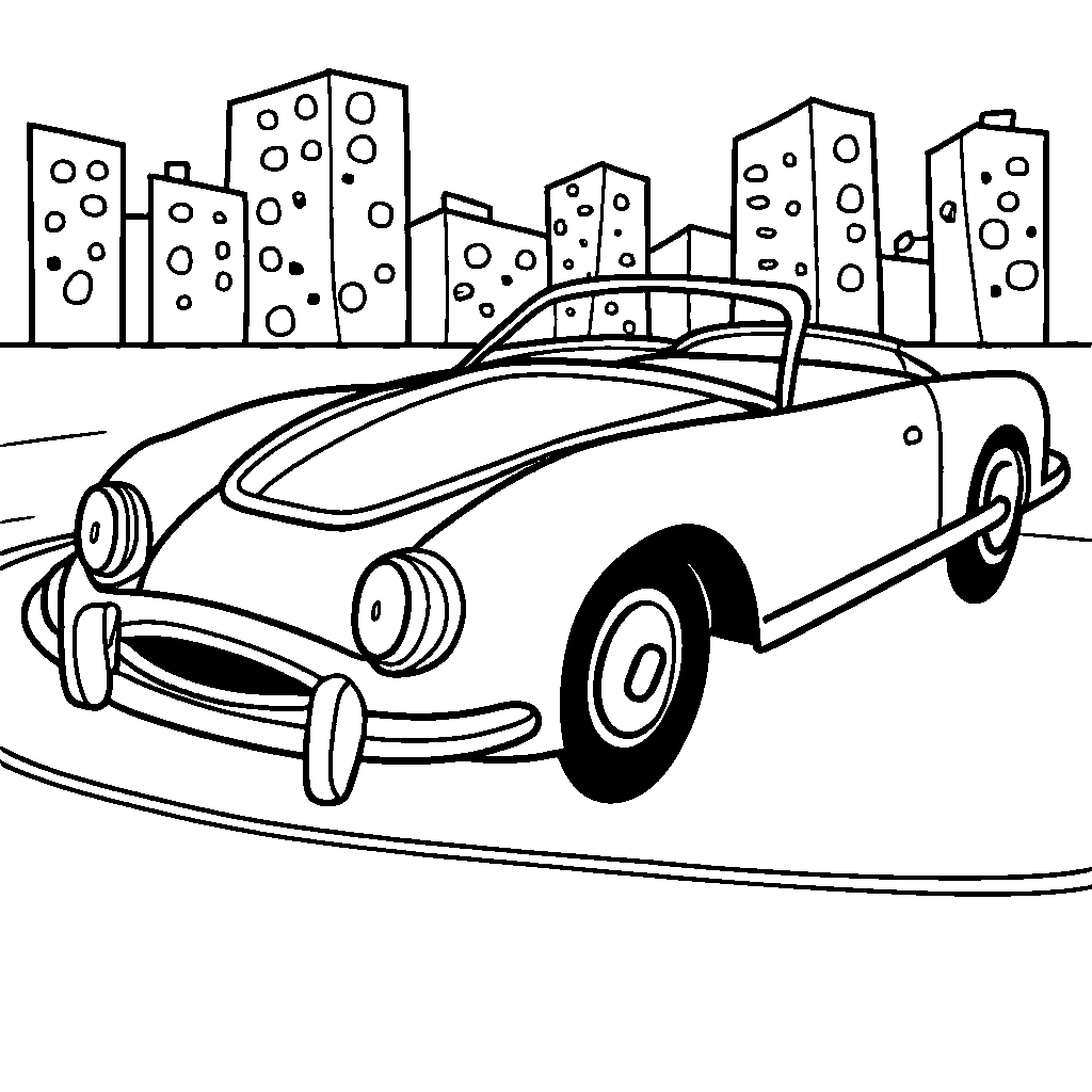 Funny and playful illustration of a car with endearing features coloring page