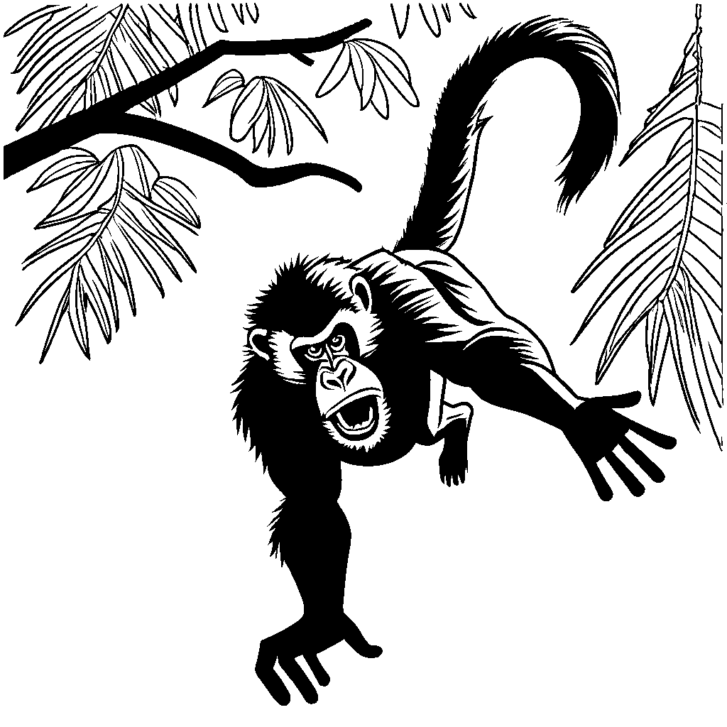 Mandrill drawing hanging from a tree coloring page