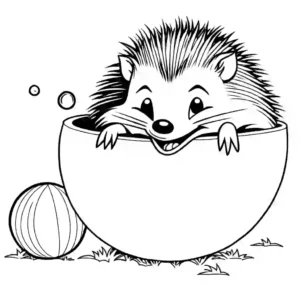 Smiling hedgehog coloring page rolling into a ball coloring page