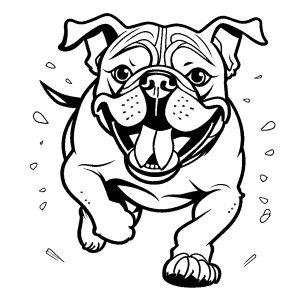 Energetic running Bulldog coloring page with tongue out coloring page