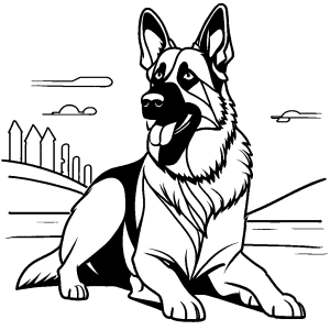 German Shepherd coloring sheet with playful dog coloring page