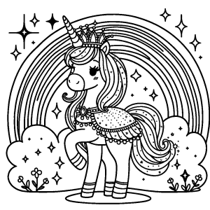 Princess unicorn and rainbow coloring page for kids coloring page