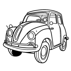 Doodle of a quirky car with a wacky expression coloring page