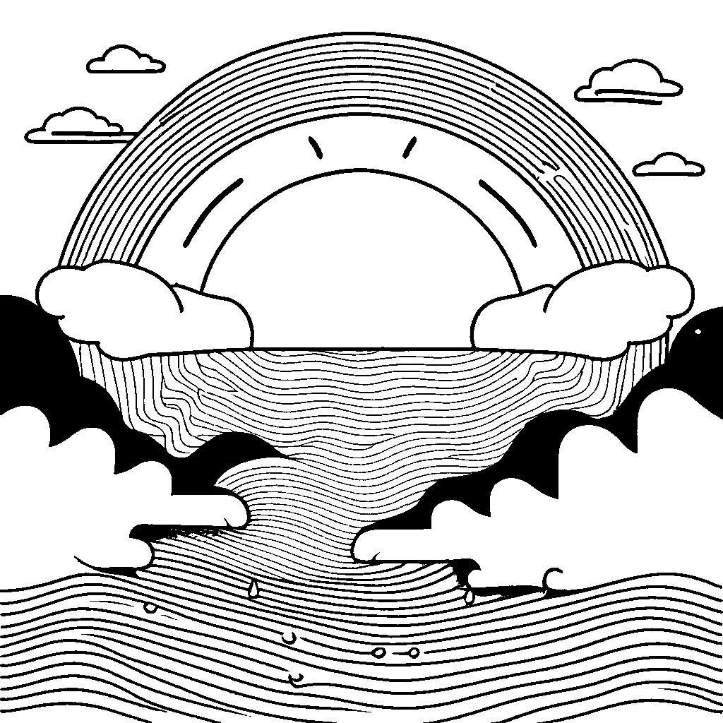 Rainbow coloring sheet with sun coloring page