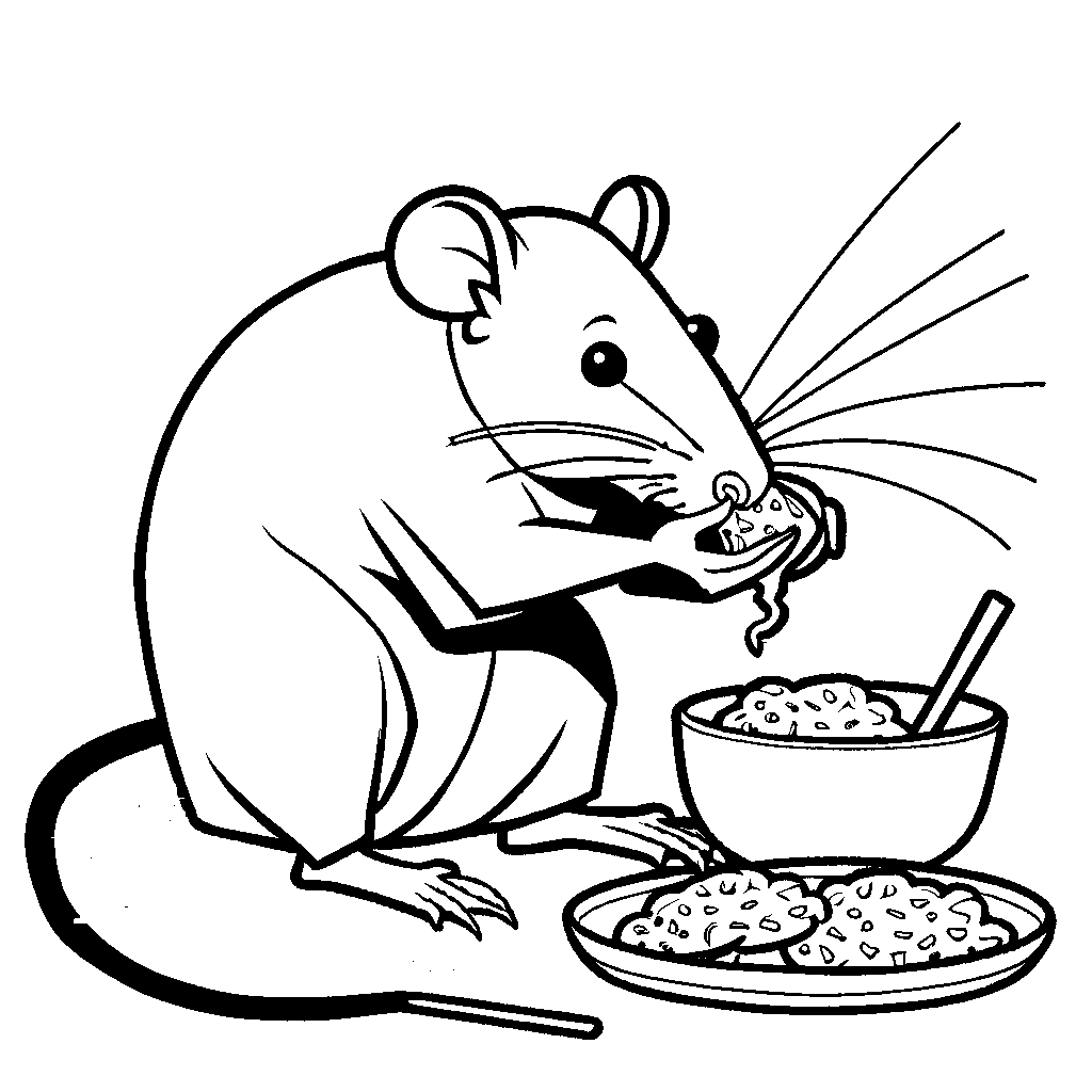Rat eating a snack illustration for coloring page