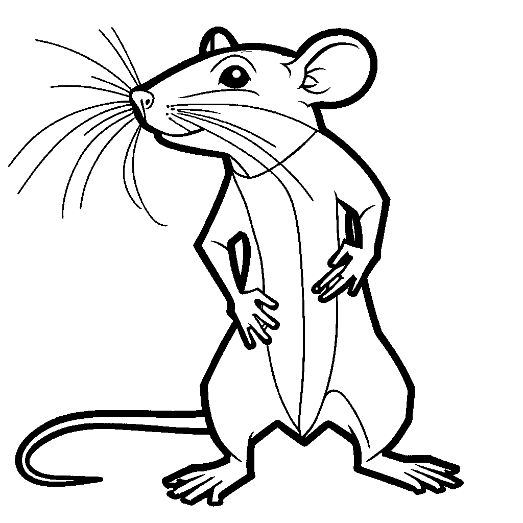 Rat standing on its hind legs for kids coloring page