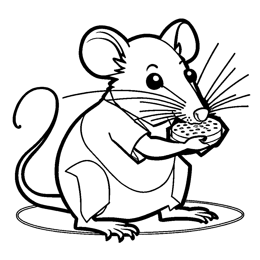 Cute rat holding a piece of cheese drawing for coloring page