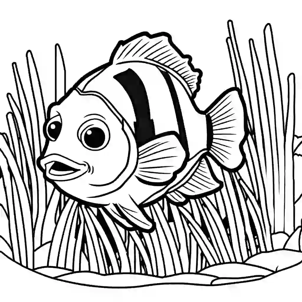 Realistic illustration of Clownfish in its natural habitat surrounded by colorful ocean creatures coloring page
