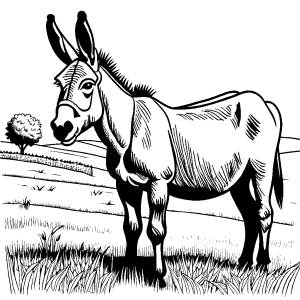 Donkey Coloring Page - Standing in a Field
