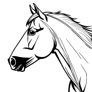 Realistic horse coloring page showcasing gentle eyes and alert ears in close-up coloring page