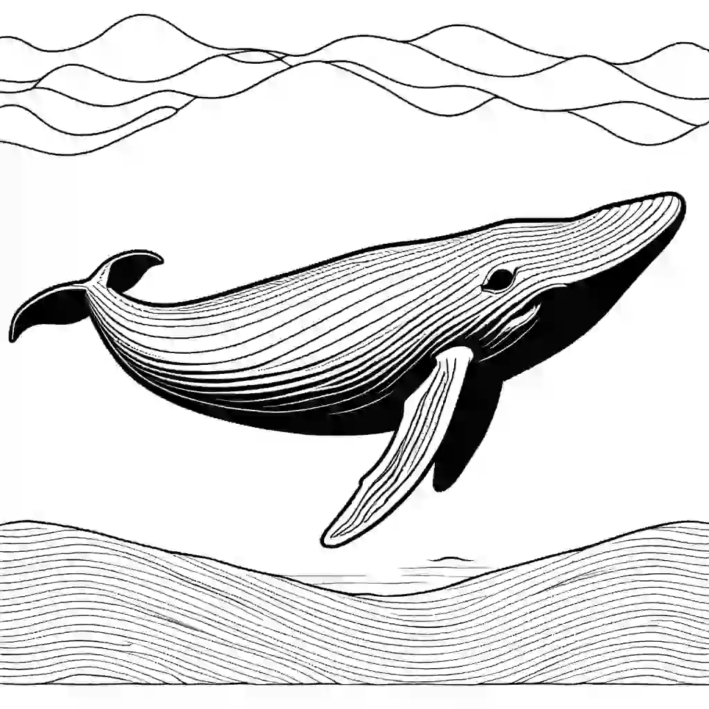 Detailed Blue Whale Line Art Coloring Page
