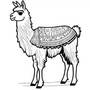 Realistic drawing of llama with intricate fur patterns coloring page