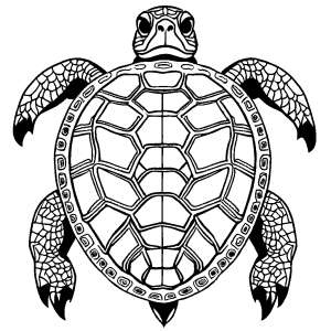 Realistic turtle with intricate patterns and textures on its shell coloring page