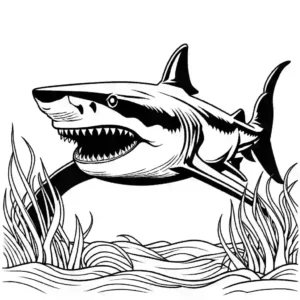 Realistic representation of tiger shark in a coloring book style coloring page