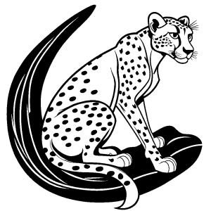 Cheetah illustration with curled up tail in relaxed position coloring page