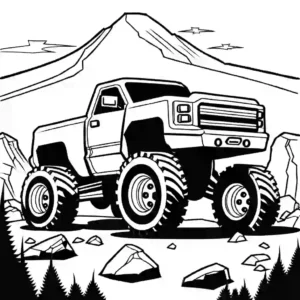 Monster Truck coloring page in rocky off-road setting coloring page