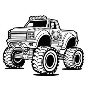 Rugged monster truck with flaming details coloring page