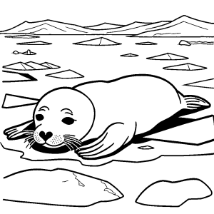 Seal pup sleeping on an ice floe in the arctic coloring page