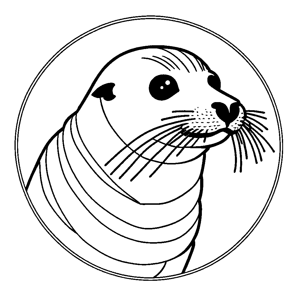 Seal with a ribbon around its neck posing for a portrait coloring page