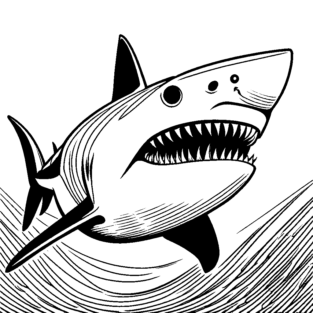 Precise illustration of shark's gills and sharp eyes coloring page
