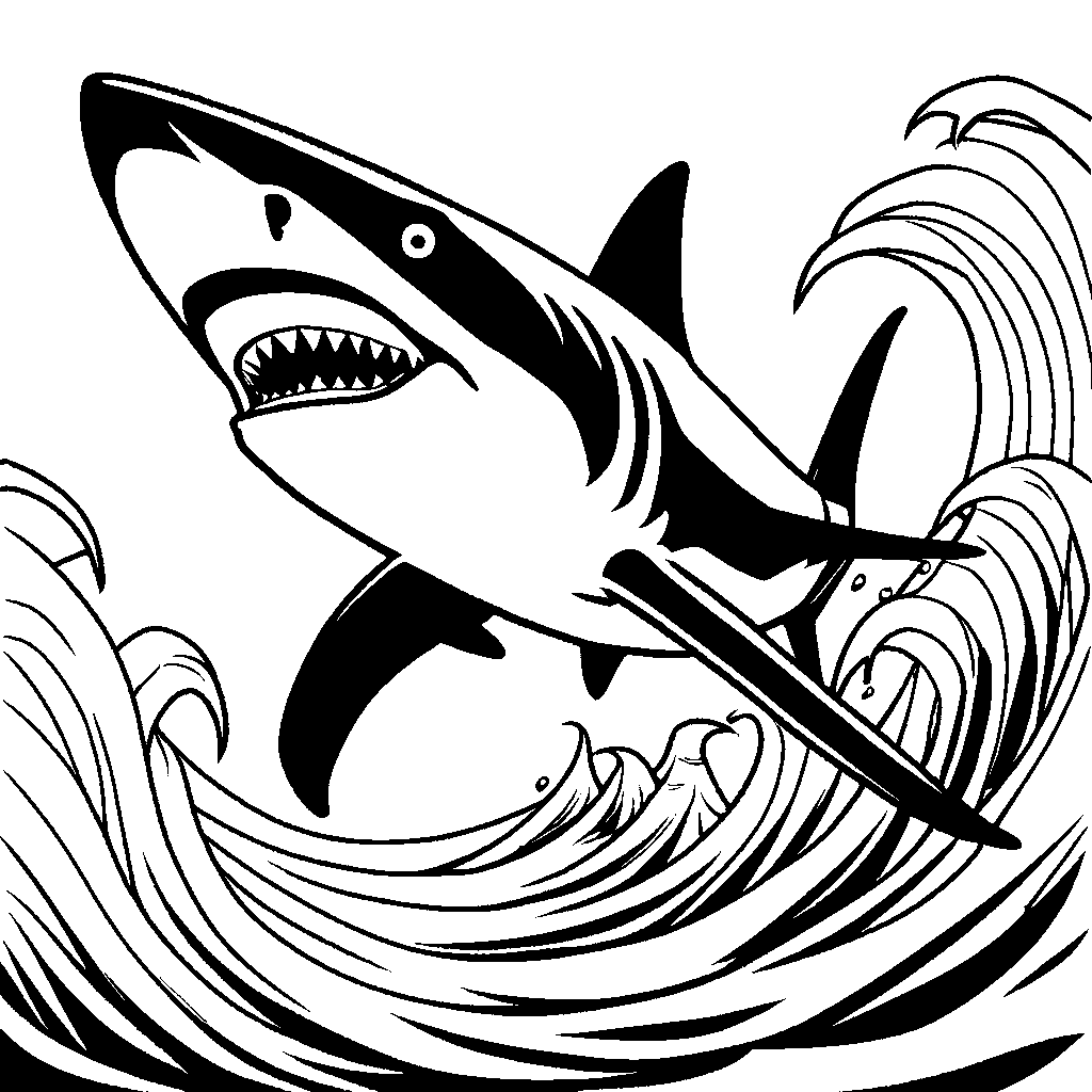 Realistic sketch of shark's hunting posture underwater coloring page