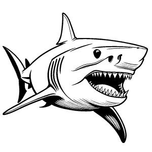 Detailed shark sketch with open mouth coloring page