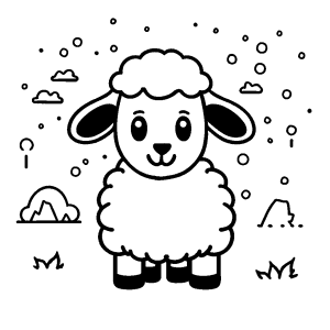 Sheep with bell black and white drawing coloring page