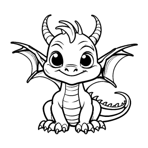 Adorable one-line drawing of a baby dragon for coloring page