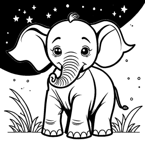 Baby Elephant Single-line Drawing coloring page