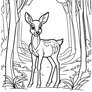 Minimalistic Bambi in the woods coloring sheet